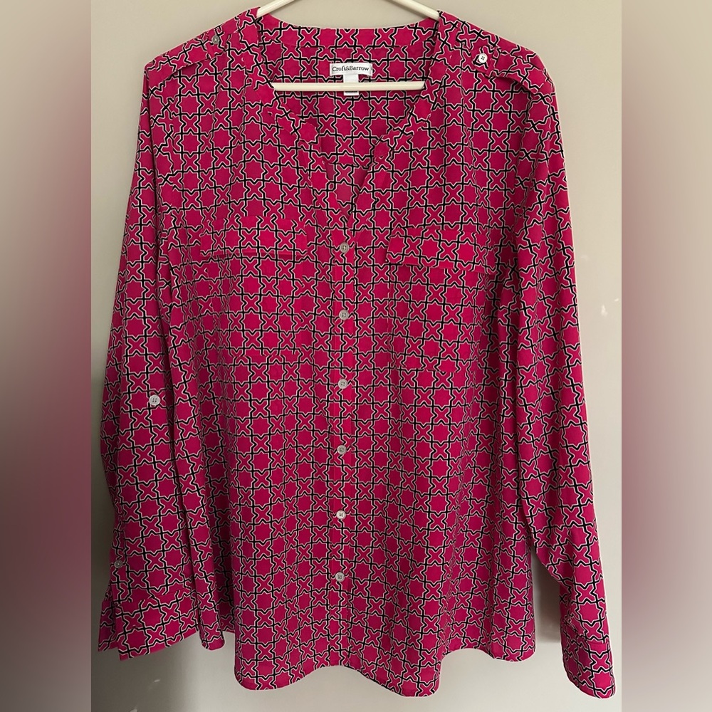 croft & barrow Pink Geometric Button-Up Blouse